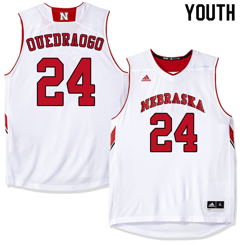 Youth #24 Yvan Ouedraogo Nebraska Cornhuskers College Basketball Jerseys Sale-White